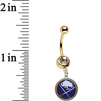 Licensed NHL Clear Gem Gold Anodized Buffalo Sabres Dangle Belly Ring