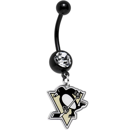 Licensed NHL Clear Gem Black Anodized Pittsburgh Penguins Belly Ring