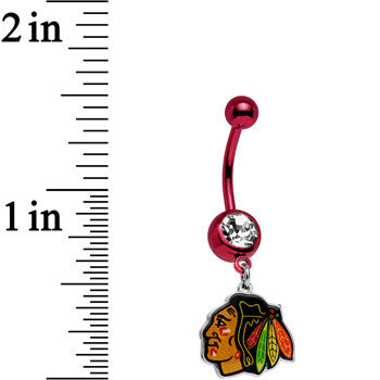 Licensed NHL Clear Gem Red Anodized Chicago Blackhawks Belly Ring