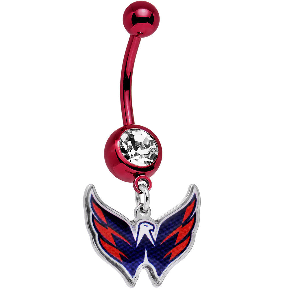 Licensed NHL Clear Gem Red Anodized Washington Capitals Belly Ring