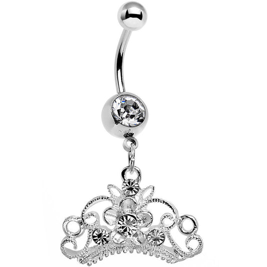 Clear Gem Ornate Imperial Crown Dangle Belly Ring