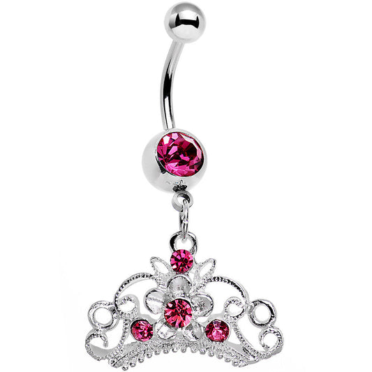 Pink Gem Ornate Imperial Crown Dangle Belly Ring