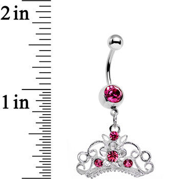 Pink Gem Ornate Imperial Crown Dangle Belly Ring