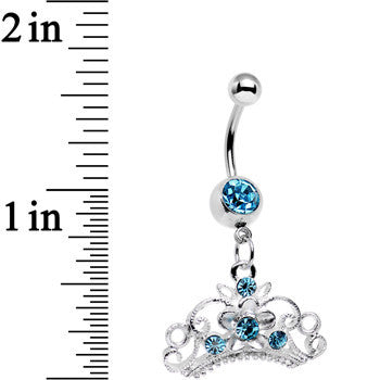 Aqua Gem Ornate Imperial Crown Dangle Belly Ring