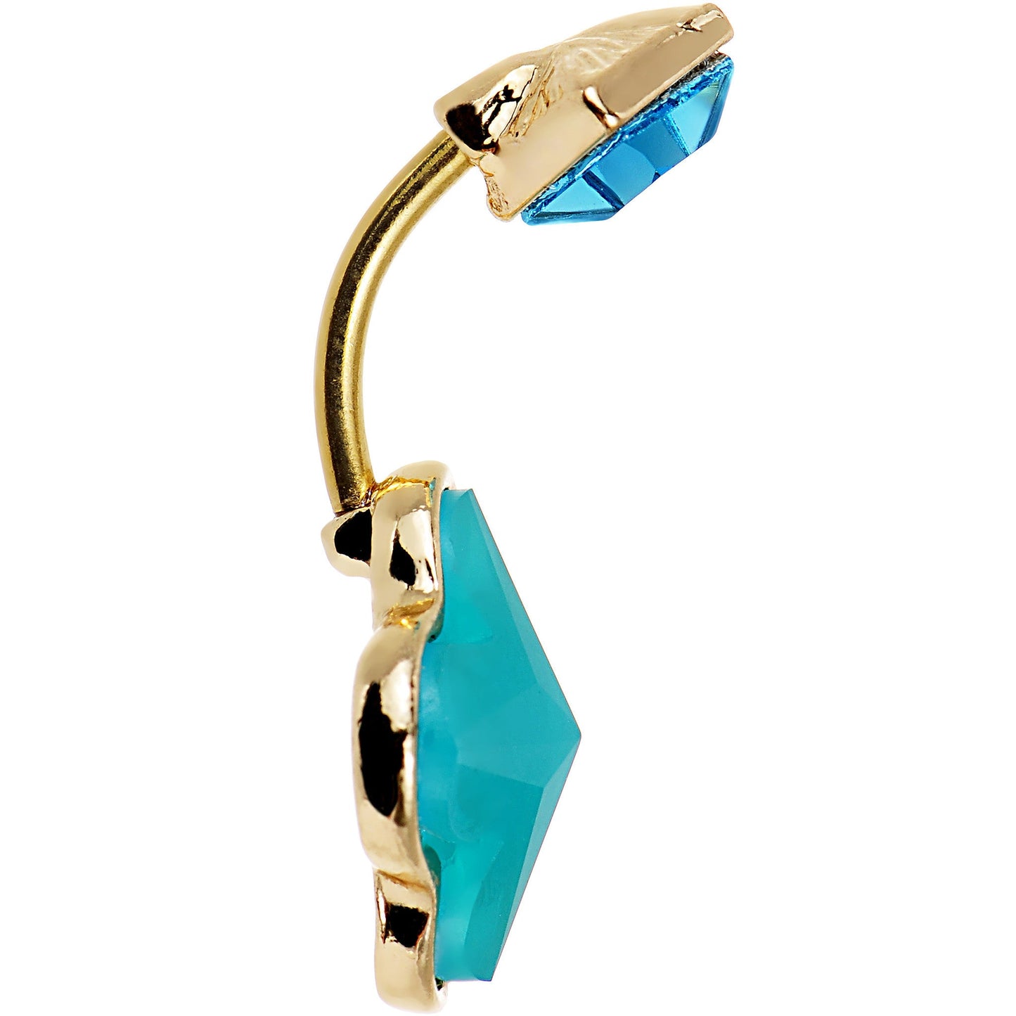 Aqua Gem Gold Anodized Teal Flower Power Belly Ring