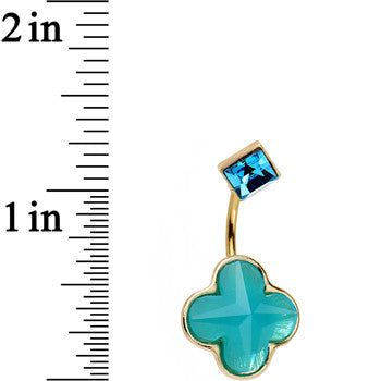 Aqua Gem Gold Anodized Teal Flower Power Belly Ring