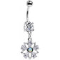 Clear CZ Gem Synthetic Opal Snowflower Dangle Belly Ring