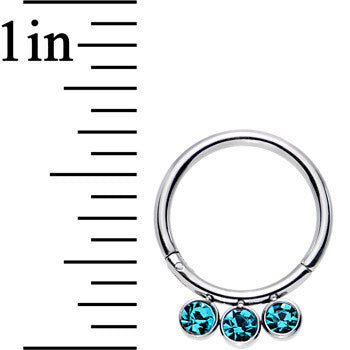 16 Gauge 3/8 Aqua Gem Stainless Steel Trio Hinged Segment Ring