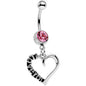 Pink Gem Lovely Language I Love You Hollow Heart Dangle Belly Ring