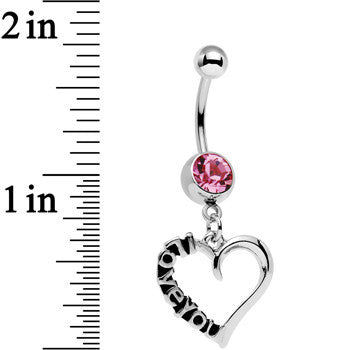 Pink Gem Lovely Language I Love You Hollow Heart Dangle Belly Ring