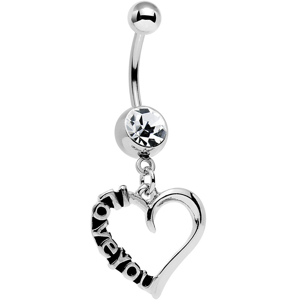 Clear Gem Lovely Language I Love You Hollow Heart Dangle Belly Ring