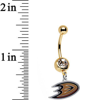 Licensed NHL Clear Gem Gold Anodized Anaheim Ducks Logo Belly Ring