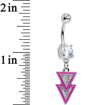 Clear Gem Pretty Popstar Pink Tiered Triangles Dangle Belly Ring