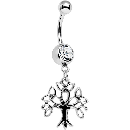 Clear Gem Celtic Knot Triquetra Tree of Life Dangle Belly Ring