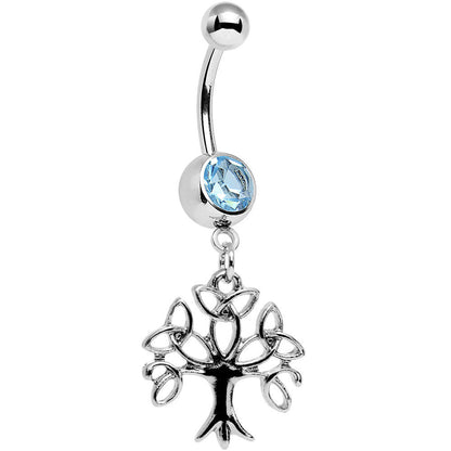 Aqua Gem Celtic Knot Triquetra Tree of Life Dangle Belly Ring