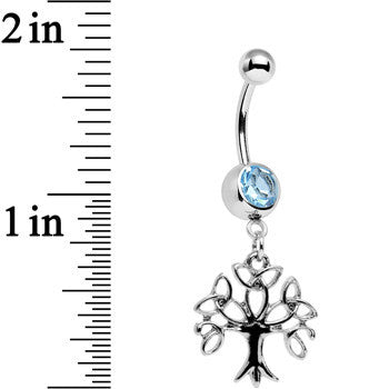 Aqua Gem Celtic Knot Triquetra Tree of Life Dangle Belly Ring