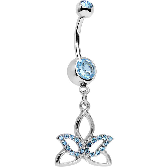 Aqua Gem Live in the Light Lotus Flower Dangle Belly Ring