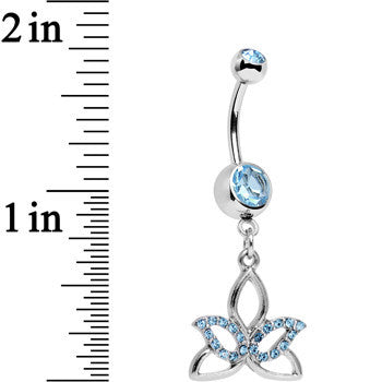 Aqua Gem Live in the Light Lotus Flower Dangle Belly Ring