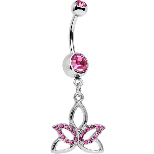 Pink Gem Live in the Light Lotus Flower Dangle Belly Ring