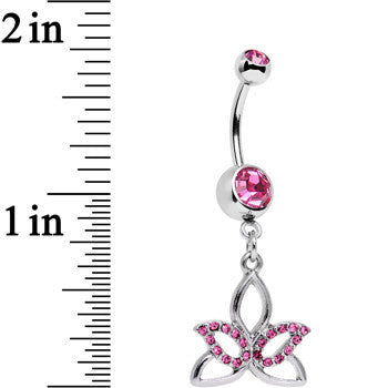 Pink Gem Live in the Light Lotus Flower Dangle Belly Ring