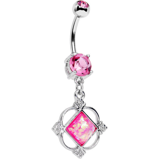 Pink Faux Opal Pink Gem Fancy Pants Frame Dangle Belly Ring