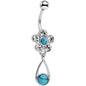 Faux Turquoise Clear Gem Falling For Flowers Dangle Belly Ring