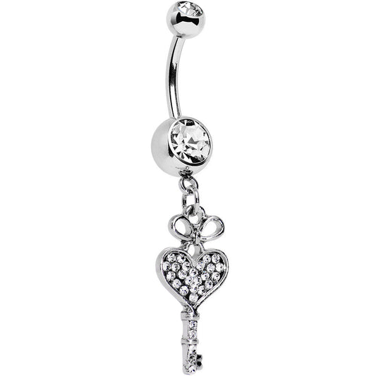 Clear Gem Have a Heart Hold the Key Dangle Belly Ring