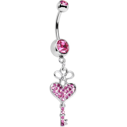 Pink Gem Have a Heart Hold the Key Dangle Belly Ring
