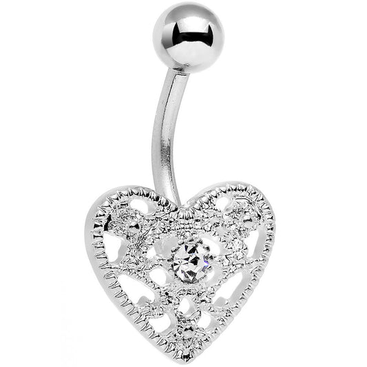 Clear Gem Heavy Heart Belly Ring