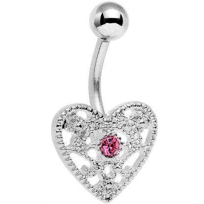 Pink Gem Heavy Heart Belly Ring