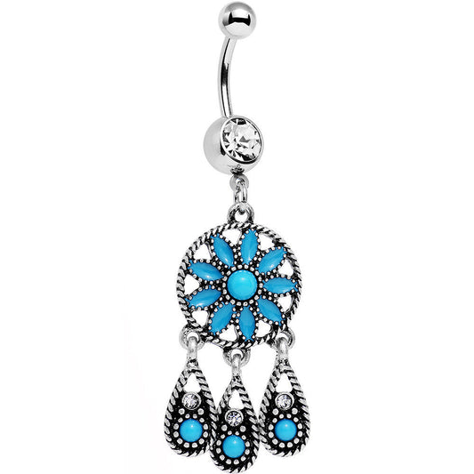 Faux Turquoise Dreamy Southwest Dreamcatcher Dangle Belly Ring