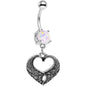 White Faux Opal Laurel Heart Dangle Belly Ring