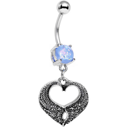 Light Blue Faux Opal Laurel Heart Dangle Belly Ring