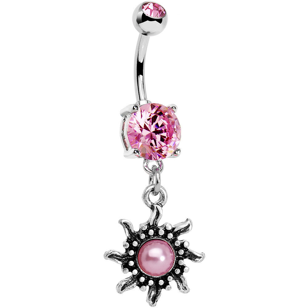 Pink Gem Frosted Pink Orb Spun Sun Dangle Belly Ring