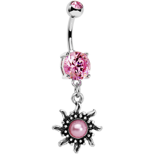 Pink Gem Frosted Pink Orb Spun Sun Dangle Belly Ring