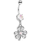 White Faux Opal Double Detail Shamrock Dangle Belly Ring