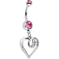 Pink Gem Twisted Trinity Heart Dangle Belly Ring