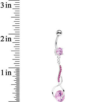 Pink Gem Teriyaki Twisted Strip Drop Dangle Belly Ring