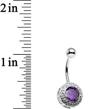 Purple Gem Cute as a Button Lattice Frame Belly Ring