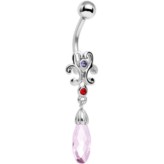 Purple Red Pink Gem Filigree Drop Dangle Belly Ring