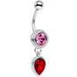 Pink Red CZ Gem Simpe Sass Dangle Belly Ring