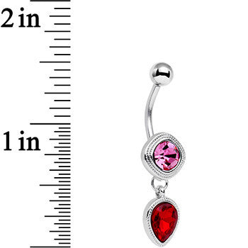 Pink Red CZ Gem Simpe Sass Dangle Belly Ring