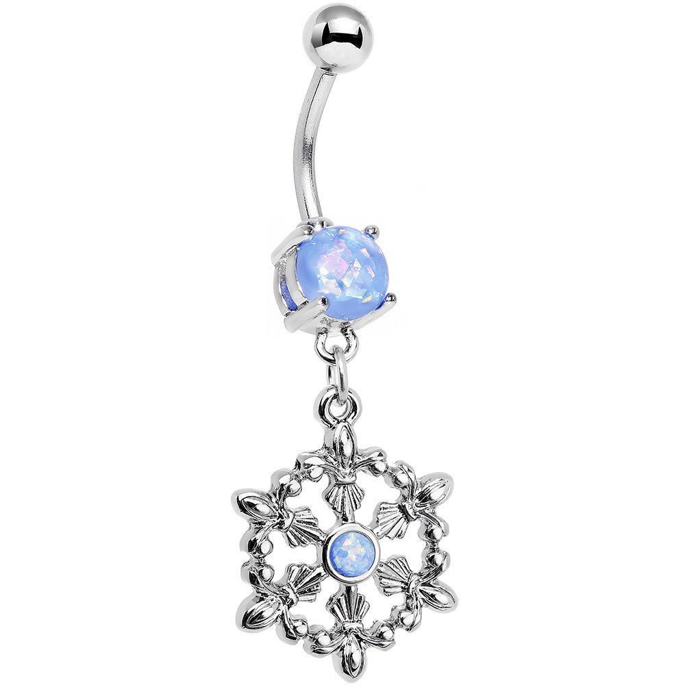 Light Blue Faux Opal Fleur de Lis Hoop Dangle Belly Ring