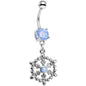 Light Blue Faux Opal Fleur de Lis Hoop Dangle Belly Ring