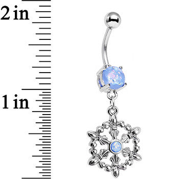 Light Blue Faux Opal Fleur de Lis Hoop Dangle Belly Ring