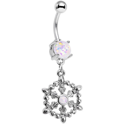 White Faux Opal Fleur de Lis Hoop Dangle Belly Ring