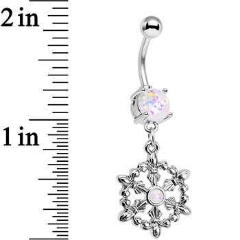 White Faux Opal Fleur de Lis Hoop Dangle Belly Ring