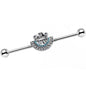 14 Gauge Blue Zircon Gem Aztec Tribal Fan industrial Barbell 38mm