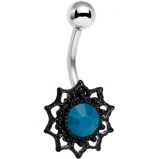 Dark Blue Faux Opal Black Frame Belly Ring