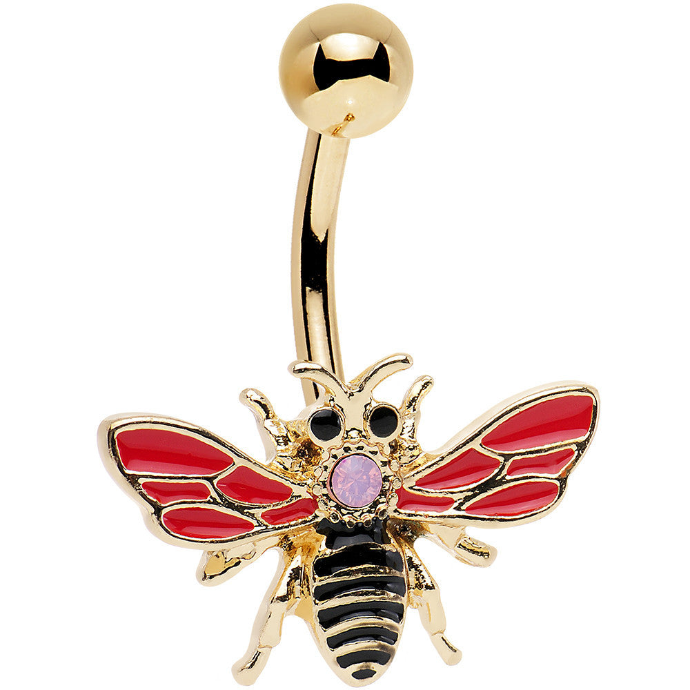 Pink Black Gem Gold PVD Black Red Buzzy Bee Belly Ring